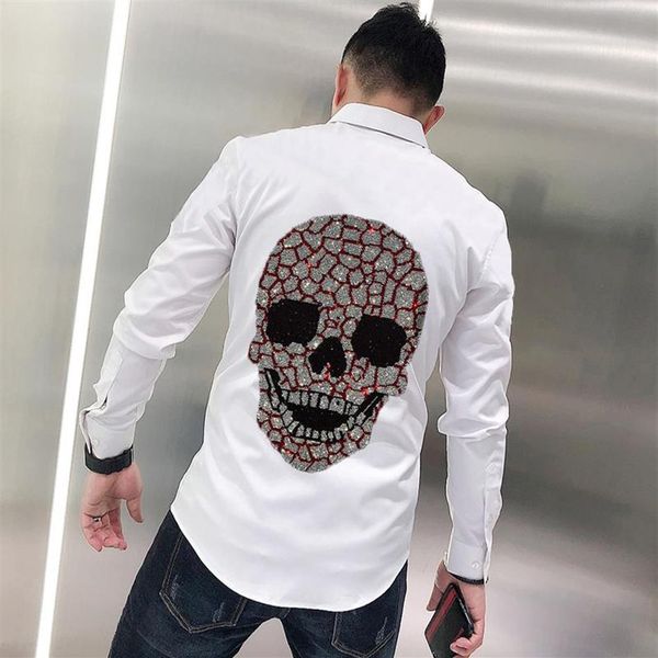 Camicie dal design con risvolto primaverile marca Drill Skull Style Business formale manica lunga272D