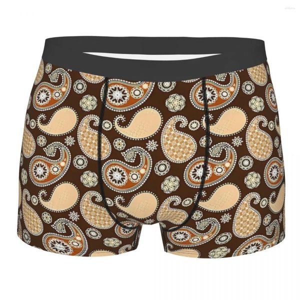 Cuecas paisley chocolate marrom e tan calcinha shorts boxer cuecas masculinas confortáveis