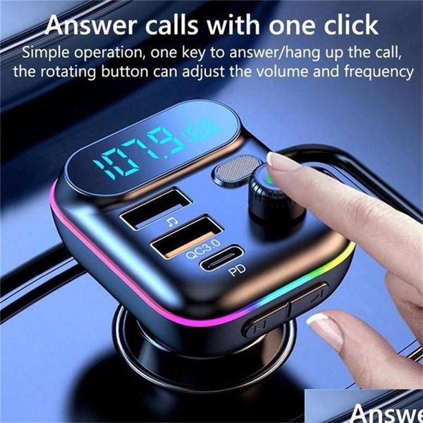 Bluetooth Car Kit T70 Transmissor Fm Mp3 Player Pd 18W Tipo C Qc3.0 Carregador USB Sem Fio Compatível 5.0 Mãos Sem Fio Drop Delivery A Dhxf7