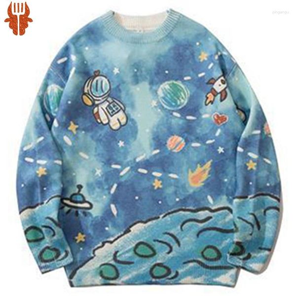 Maglioni da donna Uomo Cielo stellato Harajuku Maglione lavorato a maglia 2023 Coppie giapponesi Hip Hop Streetwear O Collo Autunno Moda Pullover allentato