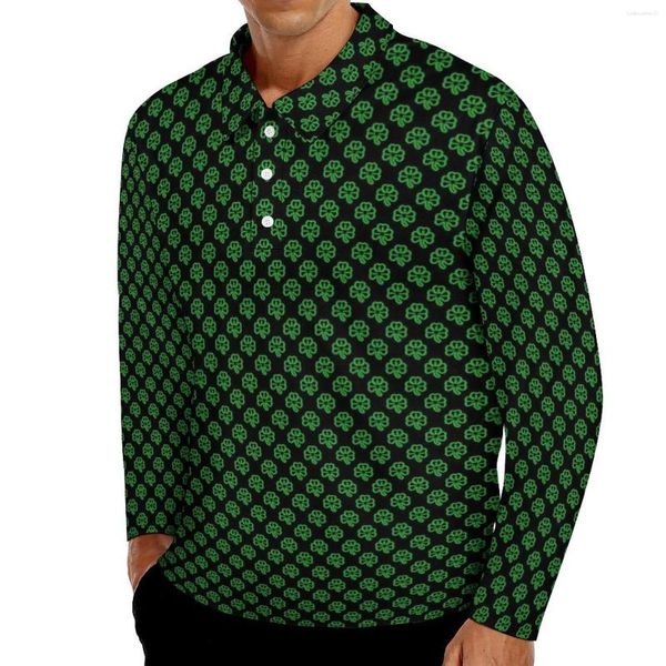 Herren Polos Green Clover Shamrock Casual T-Shirts Irish St. Patricks Day Poloshirts Männer Vintage Shirt Langarm Design Kleidung Große Größe