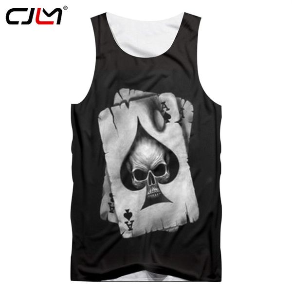 CJLM Uomo Canotte Nero Fresco Stampa Skull Poker 3D Gilet Hombre Hip Hop Stile Punk Girocollo Senza Maniche Camicie Canotte 5XL268T