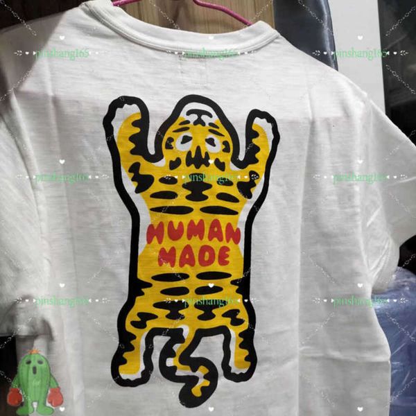 Homens camisetas Feito Humano T-shirts Peito Coração Voltar Tigre Impressão Homens Mulheres Bambu Algodão de Alta Qualidade Top Tee G230202