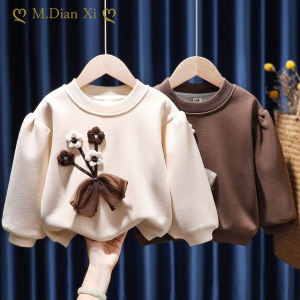 Пуловер для девочек, бархатный свитер, осенне-зимняя одежда, детский утолщенный повседневный топ в западном стиле с вышивкой, 230918