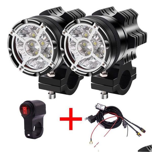 Illuminazione moto 2 pezzi Faretto interruttore fari 90W 6500K Faretti bianchi da lavoro per guida Moto Scooter Fendinebbia Drl Lampada Drop D Dhkek