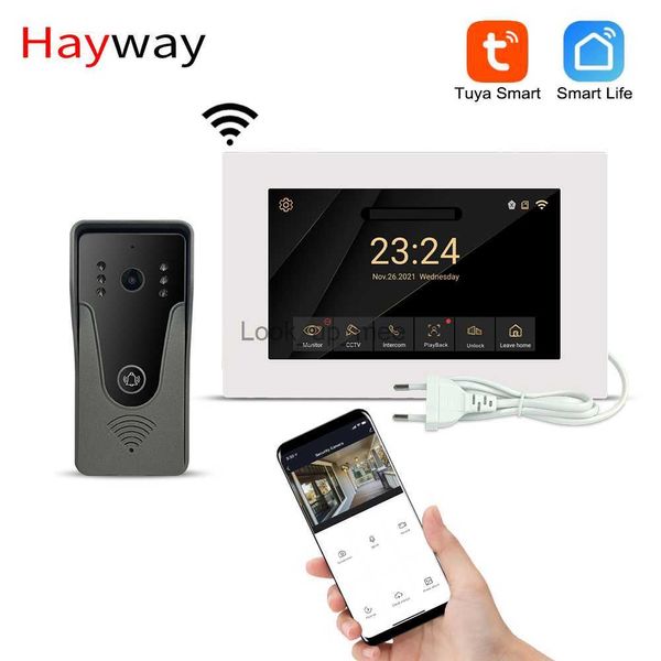 Sonnettes Hayway Tuya Smart Home Système d'interphone vidéo 7 pouces sans fil WiFi Visiophone 1080P Moniteur tactile complet Déverrouillage en un clic HKD230918