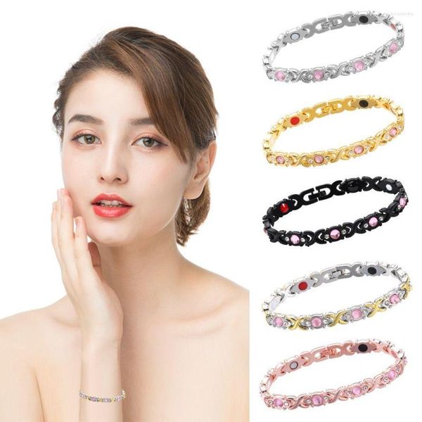 Link pulseiras moda aço inoxidável hematita terapia magnética pulseira energia cura destacável pulseira acupoint massagem cuidados de saúde