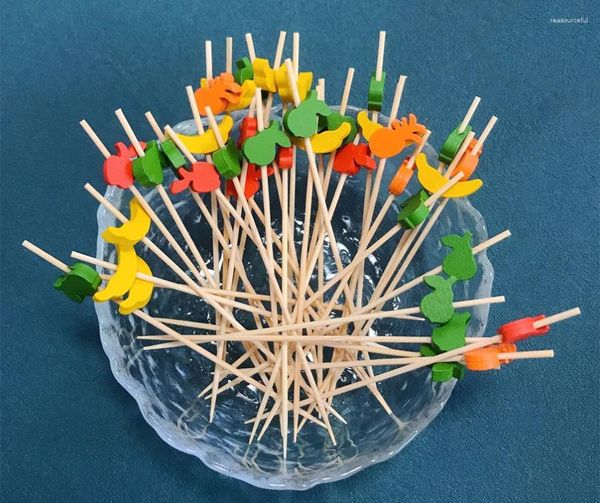 Gabeln 100 stücke Bambus Cocktail Pick Sandwich Stick Holz Obst Zahnstocher Vorspeise Spieße Für Party Urlaub Hochzeit Braut Dusche