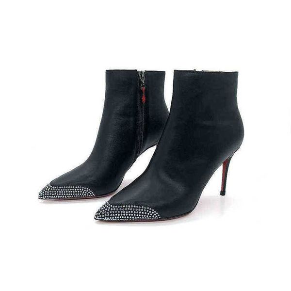 Stivali Primavera e Autunno Nuovo Stile Nero Diamante Caviglia Punta a punta Stiletto Tacchi alti Moda Donna sexy 220815