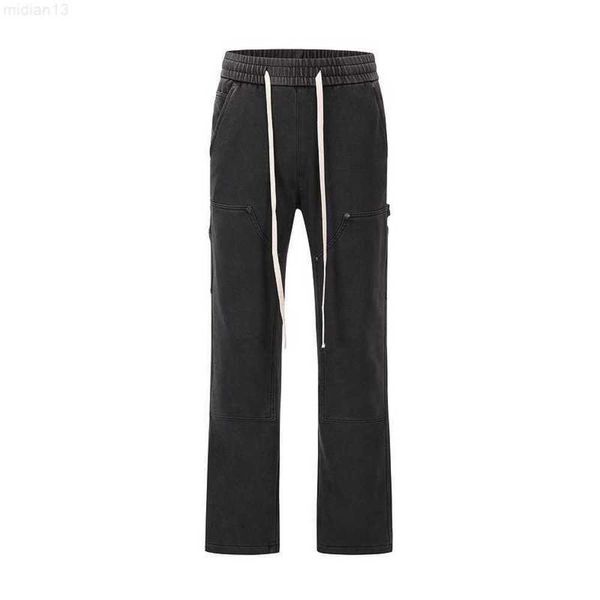 Gaojie Chaopai Pantaloni da taglio in legno decostruiti lavati vecchi giunti Pantaloni diritti larghi e rilassati49p4