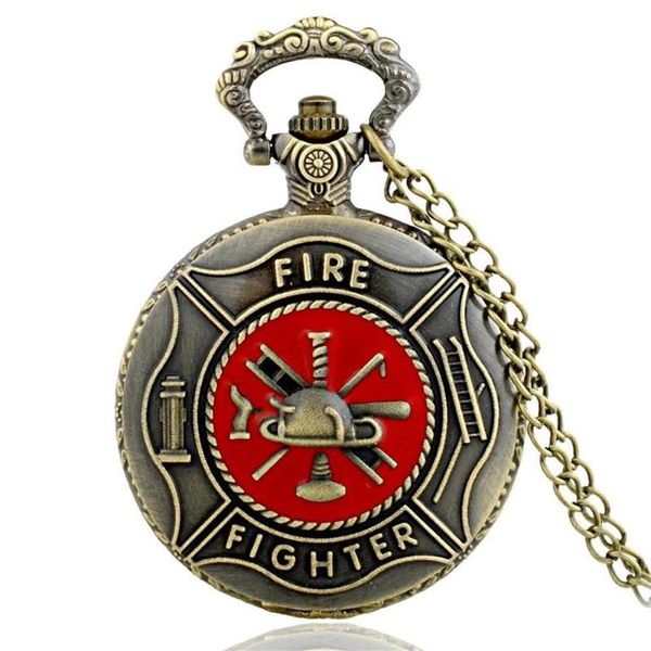 Catena per orologio da taschino con ciondolo retrò inciso al quarzo con tema Fire Fighter, regalo249k