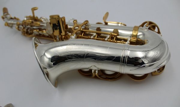 Música oriental estilo Yani banhado a prata corpo chaves douradas saxofone soprano curvo 00