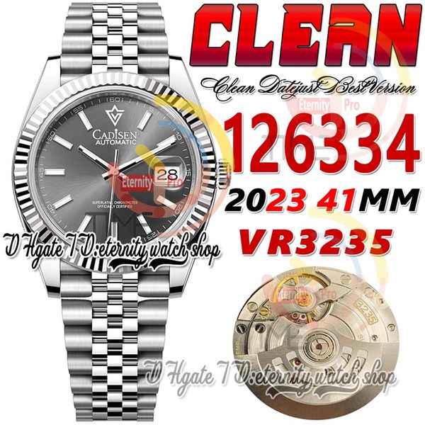 Clean CF Data 41mm 126334 VR3235 Automatic Mens Watch Dark Rhodium White Dial Stick Marcadores 904L JubileeSteel Pulseira Super Edition Eternity Hombre Relógios de Pulso