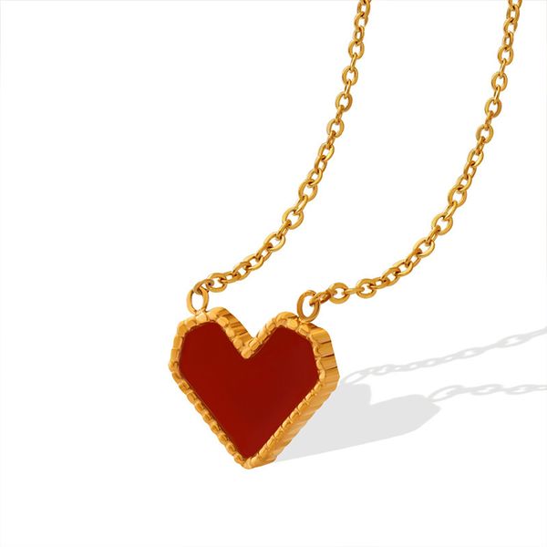 Französischer kleiner, frischer Stil Herz Herz Schlüsselbein Halskette mit Acrylanhänger Titanstahl verblasst nicht, Schlüsselbein aus 18 Karat Gold