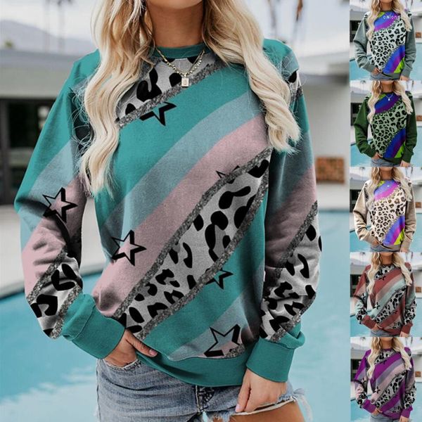 2024 hoodies femininos outono e inverno pulôver leopardo impressão casual camisola solta mangas compridas moda sweatshirts