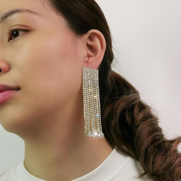 Orecchini pendenti con strass di cristallo goccia ampia moda lunga nappa orecchino di dichiarazione per le donne gioielli di lusso per feste 2023