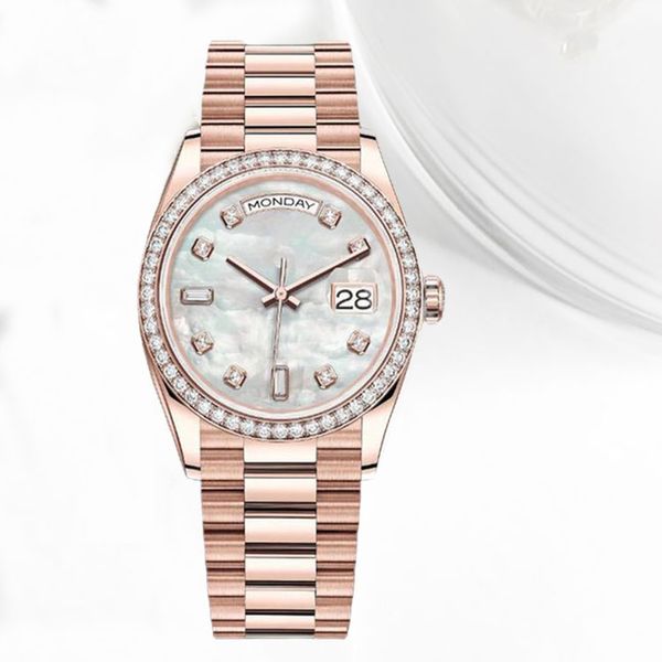 Kadınlar için Lüks Saat Diamond Watch Otomatik Saat Reloj Hombre 2813 Hareket Takvimi Kol saati 36 mm paslanmaz çelik kayış Montre de Luxe