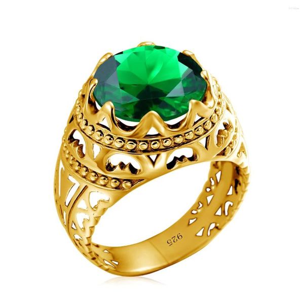 Anelli a grappolo in oro giallo con smeraldo per donne e uomini con pietra verde 13 13mm taglio rotondo unisex anello con sigillo gioielli di lusso