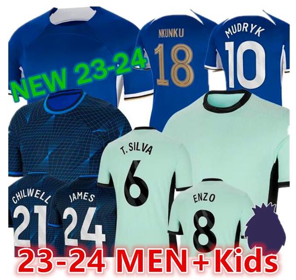 2023 24 CFC NKUNKU Camisas de futebol N.JACKSON Kids Kit Versão do jogador 2023 24 ENZO PULISIC STERLING JAMES KOULIBALY AZPILICUETA HAVERTZ FOFANA Camisa de futebol Treinamento