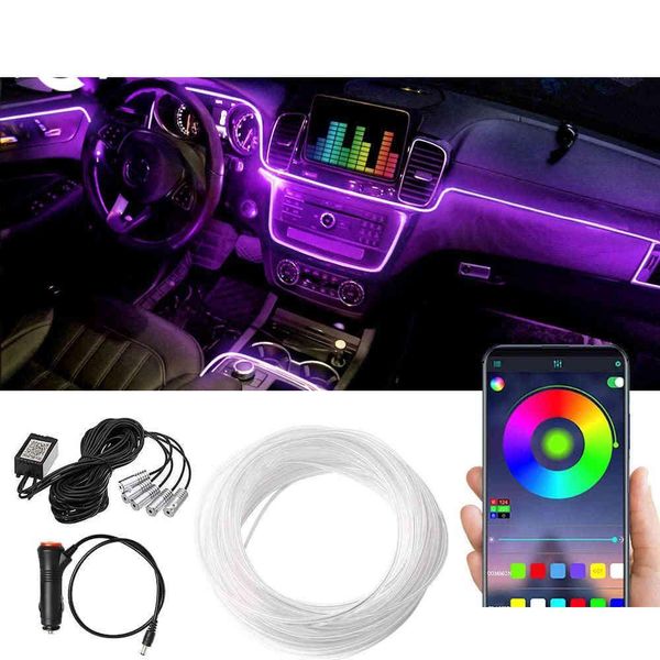 Luzes decorativas 6 em 1 6m Rgb LED carro interior luz ambiente tiras de fibra óptica com controle de aplicativo atmosfera lâmpada gota entrega autom dhflz