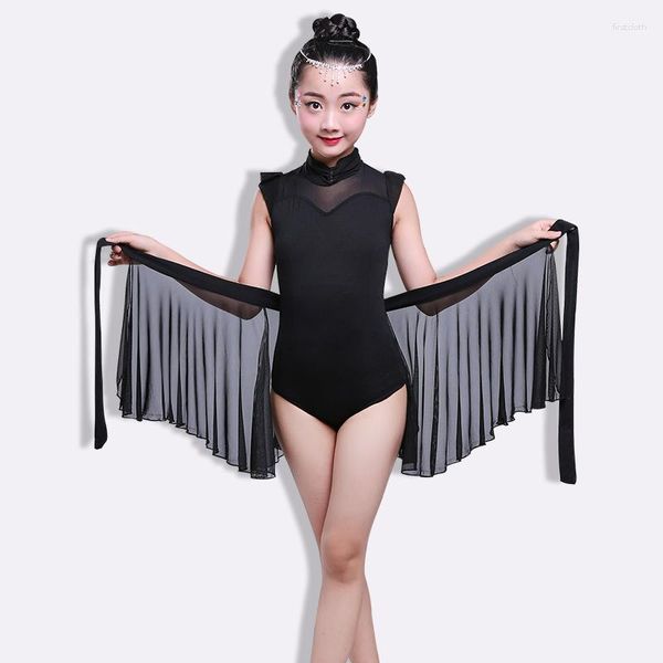 Stage Wear Ragazze Salsa Latina Tango Vestito da ballo Bambini Nero Sala da ballo Smba Rumba Costume Bambino Magico 2 Pezzi Corrida Gonne