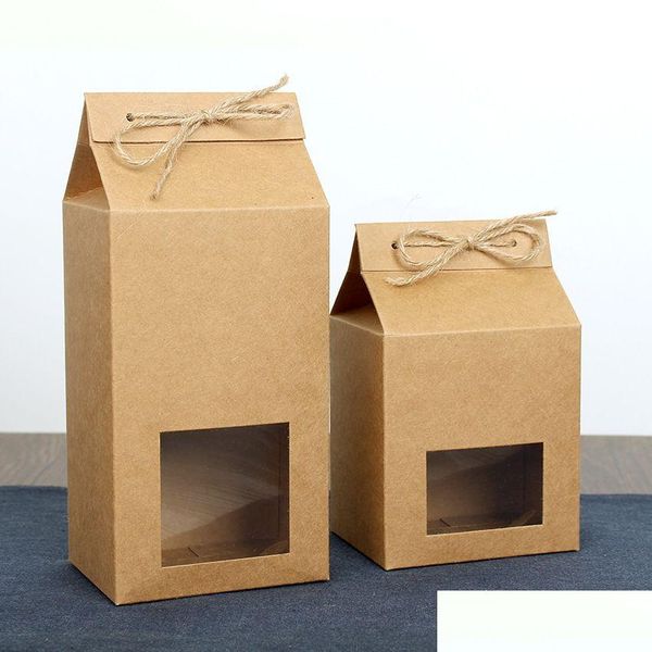 Geschenkpapier-Tee-Verpackungs-Karton-Kraftpapier-Beutel-klare Fenster-Box für Kuchen-Plätzchen-Lebensmittelaufbewahrung im Stehen Verpackung Lx2705 Drop Delive Dhebt
