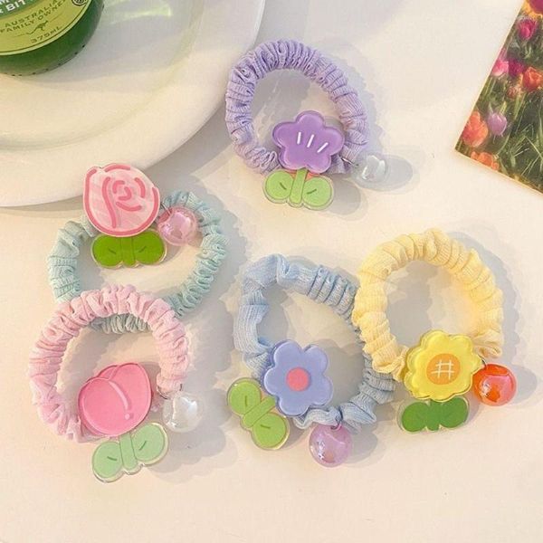 Acessórios de cabelo rosa elástico meninas tulipa flor dos desenhos animados scrunchies corda estilo coreano mulheres borracha