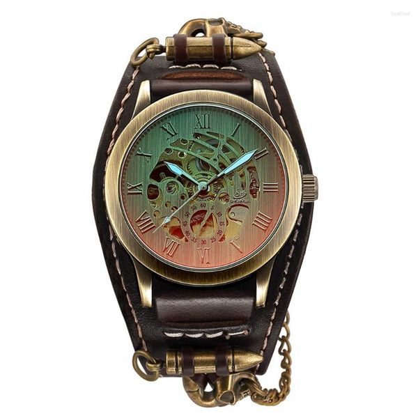 Armbanduhren Mode Steampunk Uhren Männer Vintage Automatische Mechanische Armbanduhr Bronze Skeleton Sport Mann Uhr Uhr