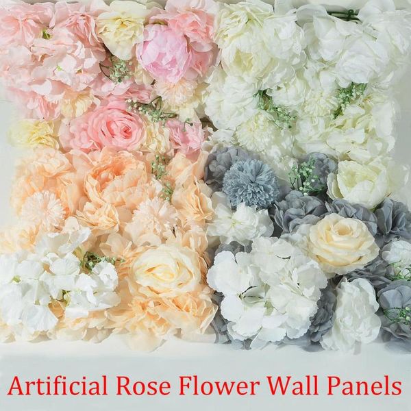 Flores decorativas 25cm painéis de parede de rosa artificial com peônia de hortênsia para casa aniversário chá de bebê decoração de casamento fundo de flor