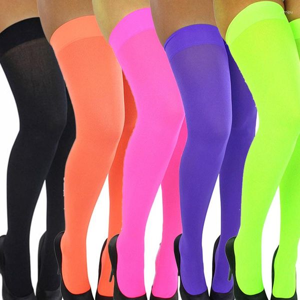 Frauen Socken Strümpfe Bonbonfarben Hoher Strumpf über dem Knie Lange Damen Mädchen Elastische enge Dessous Cosplay Party Oberschenkelsocke