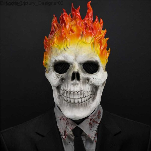 Kostümzubehör Bulex Halloween-Geist-rote und blaue Flammen-Schädel-Maske Horror-Geist-Vollgesichts-Latex-Masken Cosplay-Kostüm-Requisiten Q230824 L230918