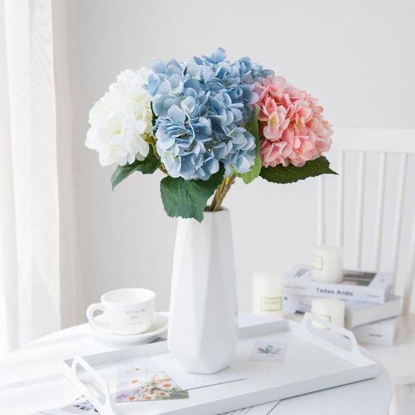 Flores decorativas seda hortênsia outono ano natal vaso para decoração de casa acessórios plantas de casamento artificial