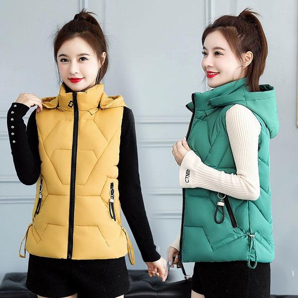 Coletes femininas mulheres algodão outono jaqueta com capuz feminino acolchoado puffer parkas mulheres sem mangas colete colete jaquetas básicas g785