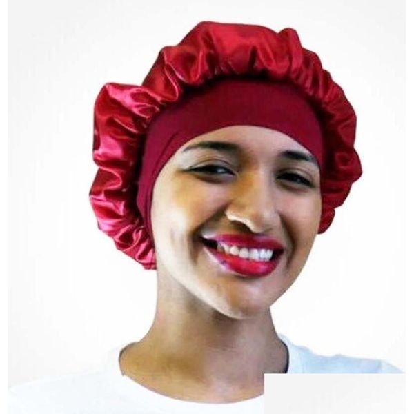 Chapéus Chapéus Nova Faixa Larga Cetim Bonnet Cap Confortável Noite Sono Chapéu Perda de Cabelo Quimio 6 Cores Drop Delivery Bebê Crianças Maternidade A Dhar5