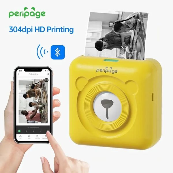 Peripage A6 Mini Bluetooth Impressora térmica portátil Etiqueta de bolso Sticky Maker Note Sticker Impressora fotográfica para smartphone compatível com BT Wireless USB Connect 304 DPI