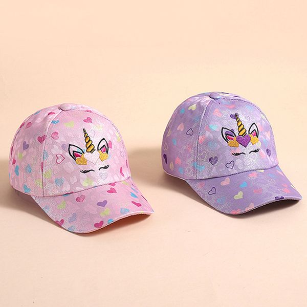 Bonés Chapéus Ao Ar Livre Beisebol Crianças Crianças Amor Unicórnio Padrão Estudantes Chapéu Meninas Sunshade Cap Para Kid Girl 4 12 Anos 230918