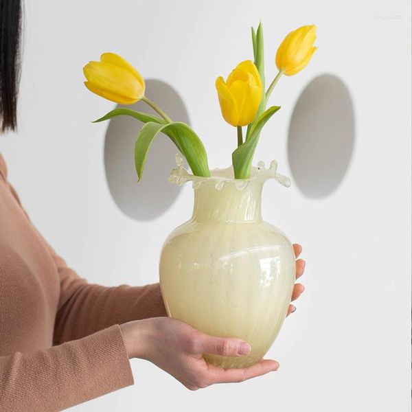 Vasen Nordic Stil Glas Ins Typ Wohnzimmer Tisch Ornamente Creme Farbe Blumentöpfe Für Getrocknete Blumen Desktop Zubehör