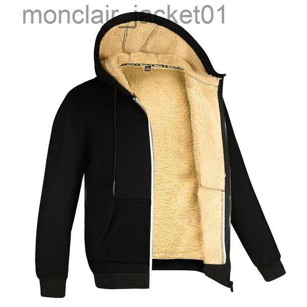 Herrenjacken, Winter-Lammwollmäntel, verdickte warme Jacken, lange Ärmel, Reißverschluss, Hoodies, lässig, Sport, Fleece, schwarzer Mantel mit Kapuze, Herren- und Damenjacke, J230918