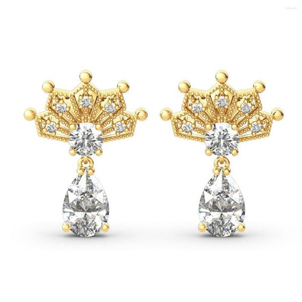 Stud Küpe Lüks Crown 1.25ct Gözyaşı Kesim Toplam 3.3Ct Moissanit Elmas Studs Kadın Katı gümüş 925 Altın Kaplama Takı Us