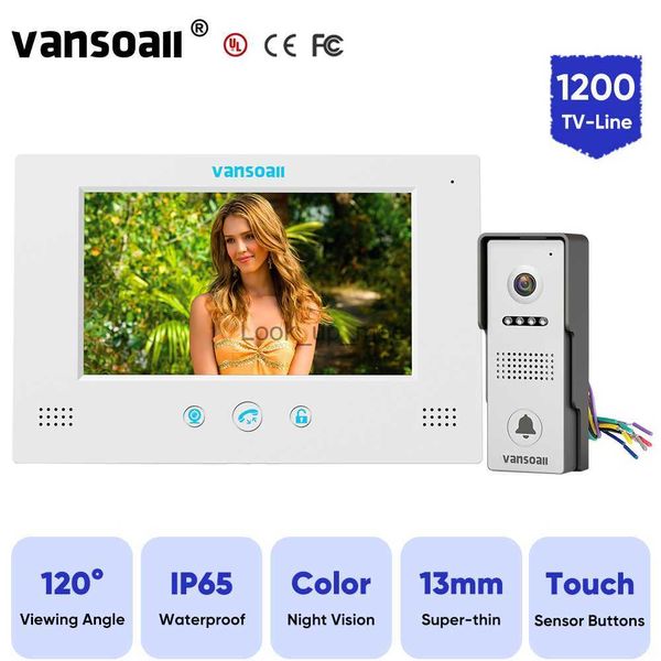 Campainhas VANSOALL Vídeo Porteiros para Apartamento Hom Monitor colorido de 7 polegadas com 4 fios e suporte para campainha noturna colorida à prova d'água IP65 desbloqueio HKD230918