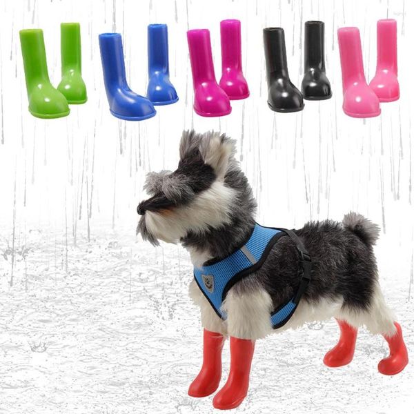 Hundebekleidung 4 Stück Haustier-Regenschuhe, Katzenfußabdeckung, Gummistiefel, wasserdicht, rutschfest, für den Außenbereich, Welpen, weiche Sohle, Schuhe, Socken, Zubehör