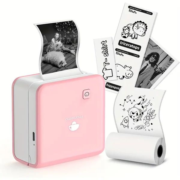 Stampante fotografica Phomemo M02PRO da 300 dpi: mini stampante portatile termica BT per IOS Android - Perfetta per la stampa fotografica, i graffiti, l'apprendimento, il lavoro e altro | Rosa