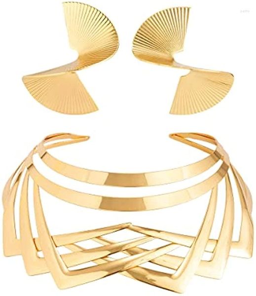 Halskette-Ohrringe-Set, afrikanischer Schmuck für Frauen, Gold-Kragen-Choker, Statement-Stammes-Kostüme, Schmuck-Accessoires