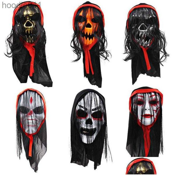 Accessori per costumi Maschere per feste Spaventoso Halloween Skl Fantasma con velo Capelli Plastica Masquerade Carnevale Maschera Cosplay Consegna a domicilio Giardino domestico Suppl festivo Dhgx3 L23