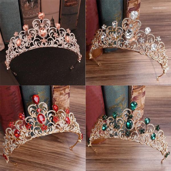 Saç klipleri turuncu yeşil kırmızı mavi rhinestone gelin tiara altın diadem kadın gelinlik mücevher prenses taç aksesuarları