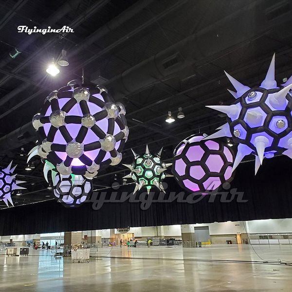 Incríveis ornamentos suspensos iluminados pendurados balão estrela inflável com luz LED para decoração de teto do local