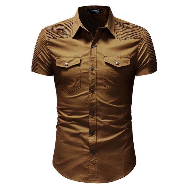 Herrenhemden Herrenmode Plissee Kurzarm Männer Designer Freizeithemd Camisa Masculina Chemise Homme Männliche Tops 3 Col289k