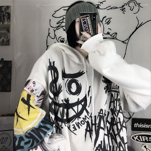 Kadın Hoodies Anime Hoodie Kadınlar Sonbahar Kawaii Sweatshirt Pembe Beyaz Koreli Uzun Kollu Baskı Üstleri Vintage büyük boy sevimli sokak kıyafetleri