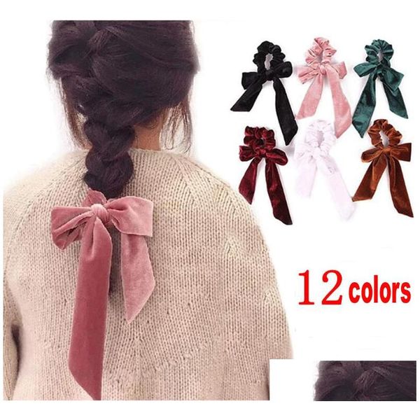 Acessórios de cabelo Mulheres Veet Bow Streamer Scrunchies Corda Gravata Elástica Faixas Titulares Titular Meninas Drop Delivery Bebê Crianças Maternidade Dhfoh