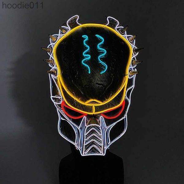 Acessórios de fantasia Máscaras de festa Halloween Crânio Predador Luminous Dress Up Cosplay Masquerades Flashing LED Neon Light Fontes 220920 L230918